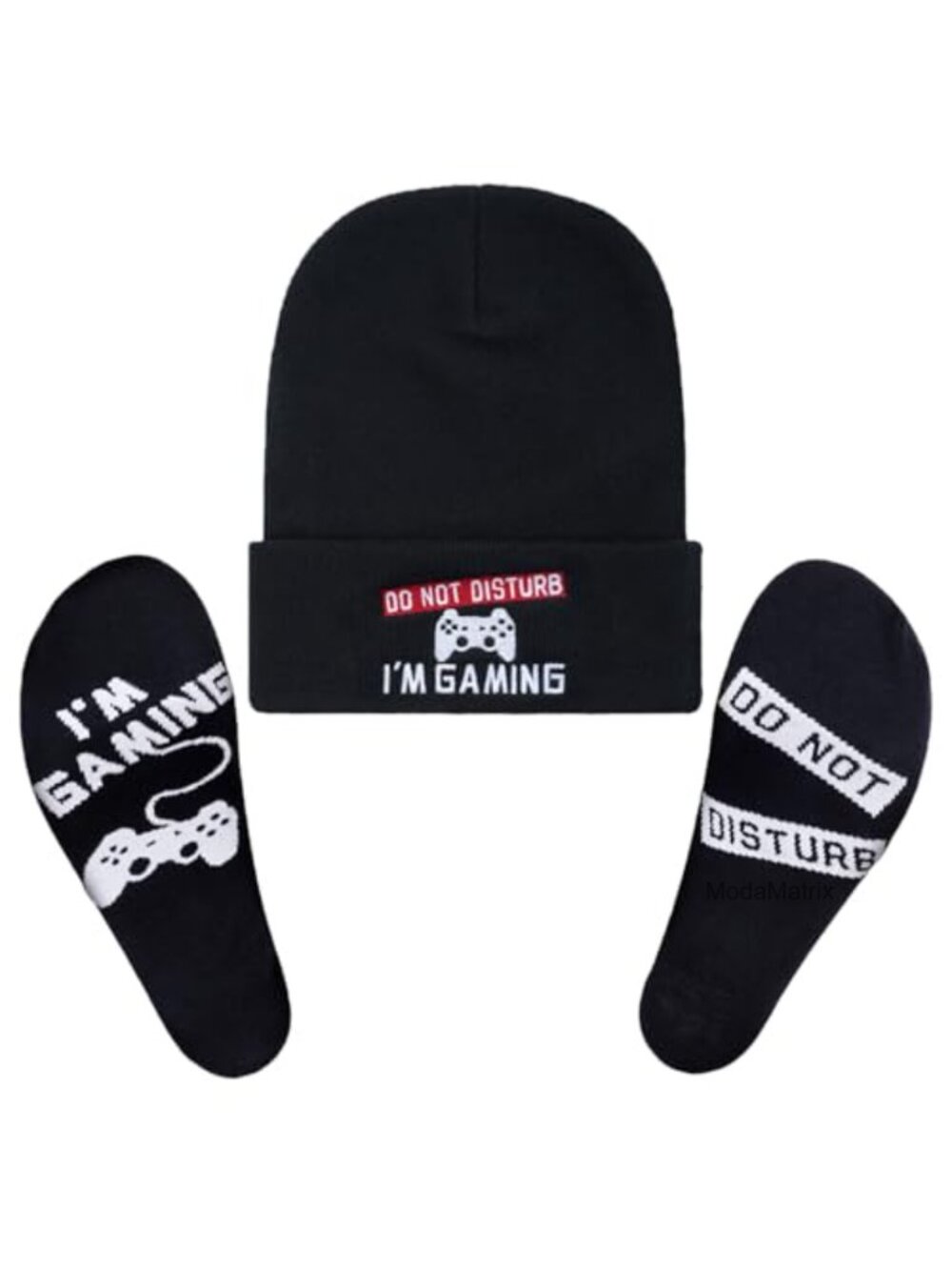 Gaming Do Not Disturb Embroidered Knit Hat & Socks Set for Gamers